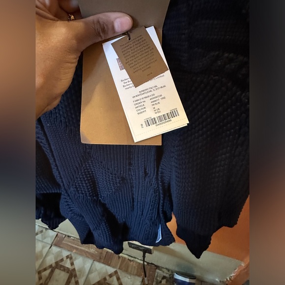 Brand new with tags BURBERRY ink blue cutout cable knit sweater. Blue in color. - Picture 3 of 8